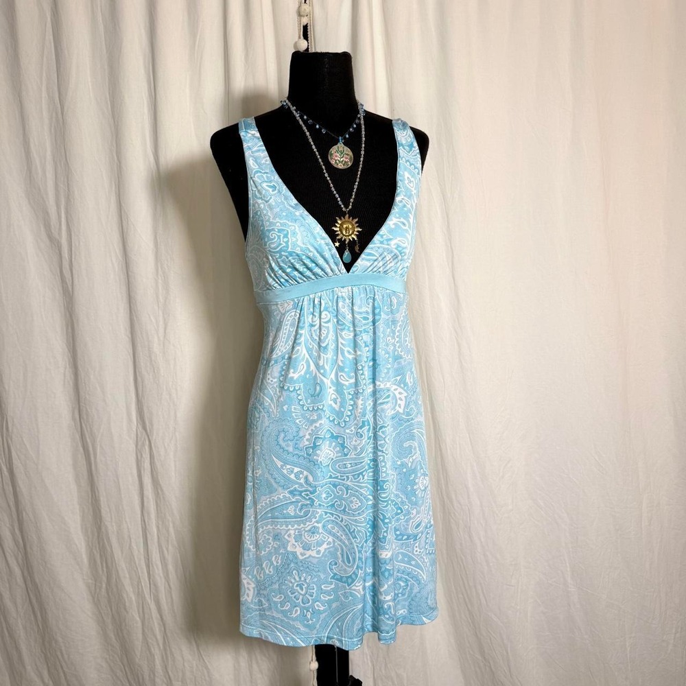 Jones New York Y2K Blue Paisley Empire Waist Mini Dress – Small